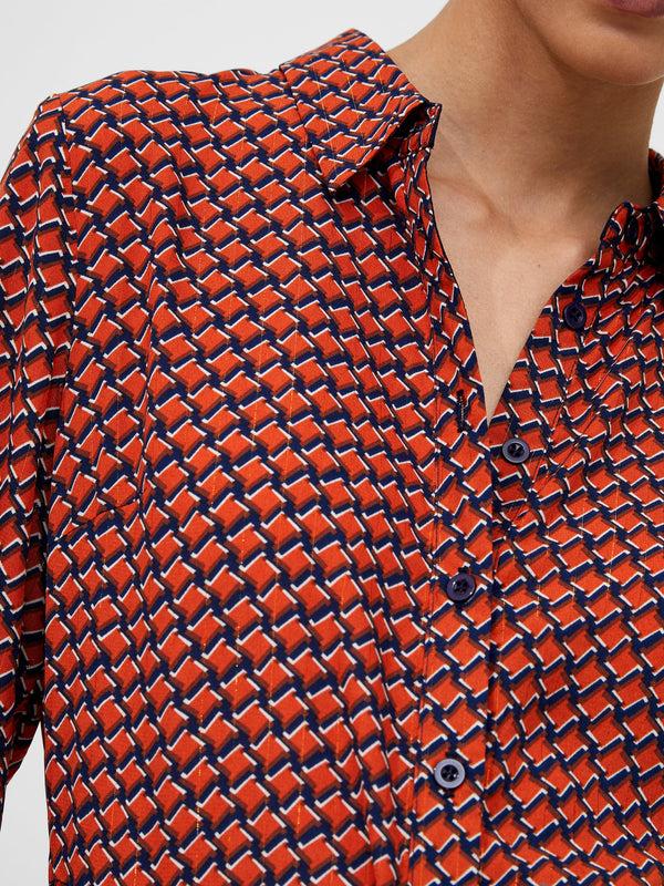 Fcuk Abstract Belted Midi Shirt Dress Orange