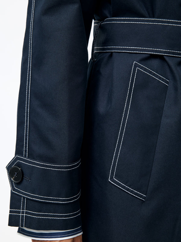 Fcuk Afton Contrast Stitch Belted Trench Coat Navy