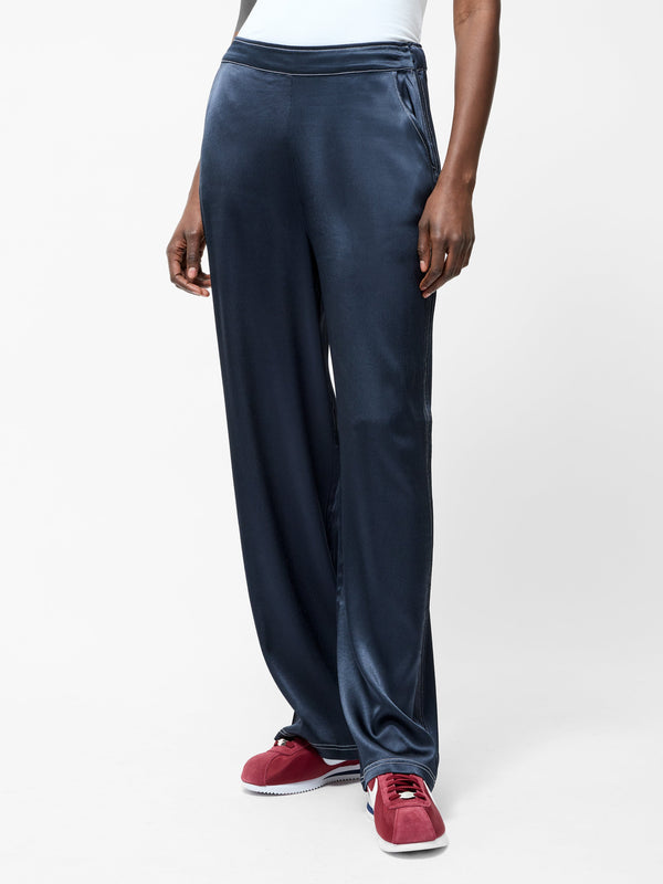 Fcuk Akita Satin Stretch Wide Leg Trousers Navy