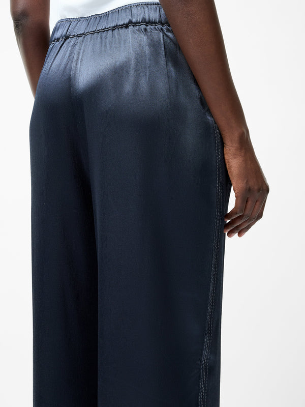 Fcuk Akita Satin Stretch Wide Leg Trousers Navy