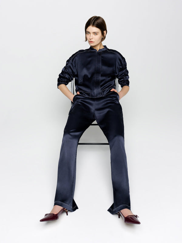 fcuk Akita Satin Stretch Wide Leg Trousers Navy