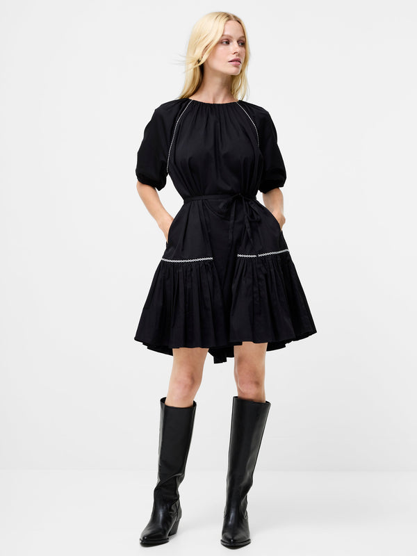 Fcuk Alexis Cotton Pleated Mini Dress Black