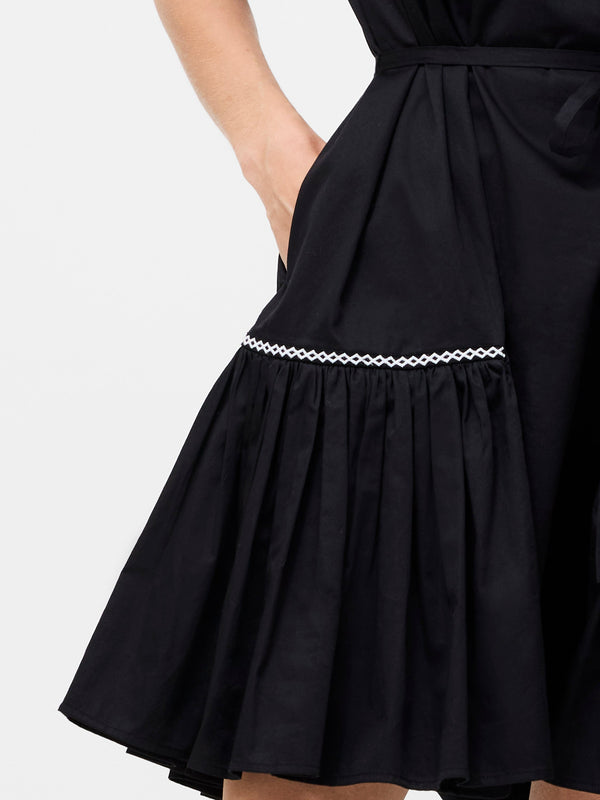 Fcuk Alexis Cotton Pleated Mini Dress Black