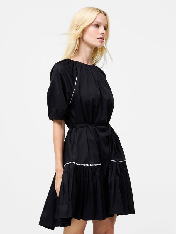Fcuk Alexis Cotton Pleated Mini Dress Black