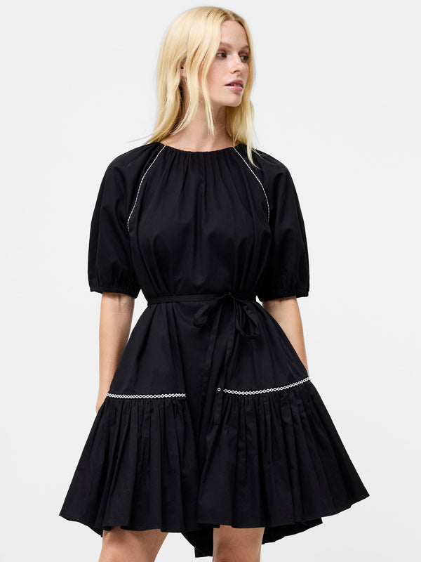 fcuk Alexis Cotton Pleated Mini Dress Black