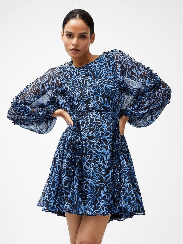 Fcuk Anna Emina Chiffon Mini Dress Navy Multi