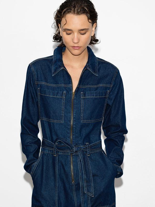 Fcuk Archie Denim Boiler Suit Dark Indigo