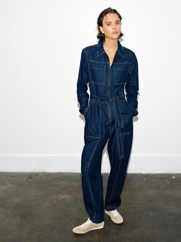 Fcuk Archie Denim Boiler Suit Dark Indigo