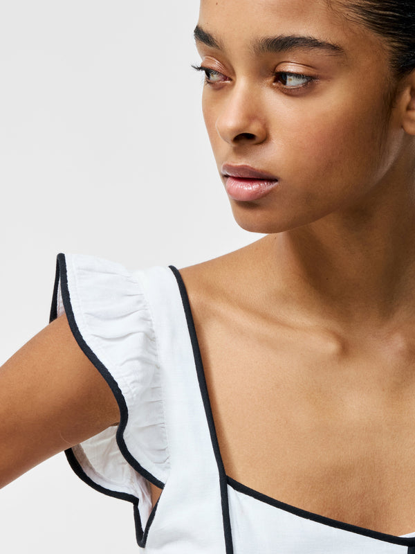 Fcuk Ariette Linen Flared Dress Linen White/Black