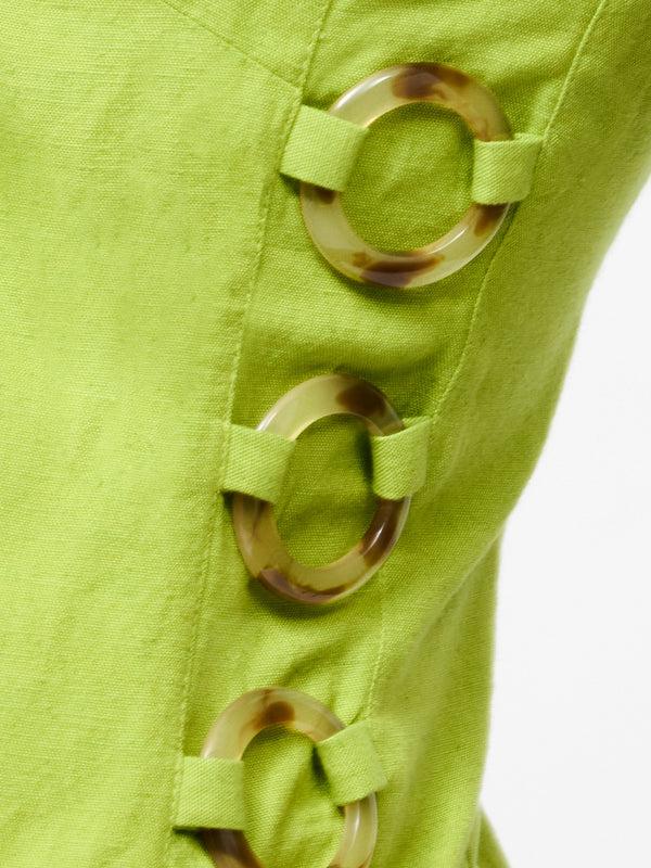 Fcuk Ariette Linen Mini Dress Cactus Green