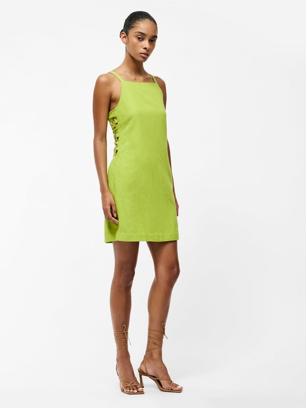 Fcuk Ariette Linen Mini Dress Cactus Green