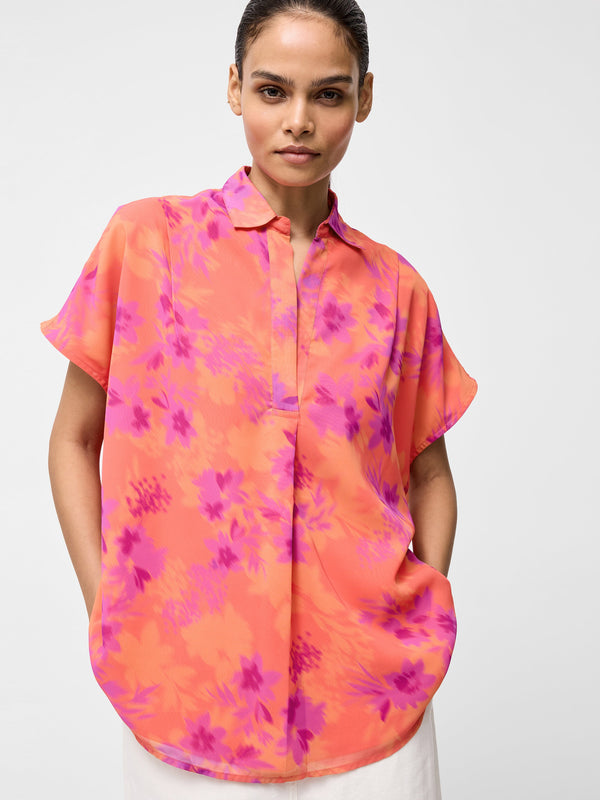 Fcuk Arla Short Sleeve Popover Shirt Coral Multi