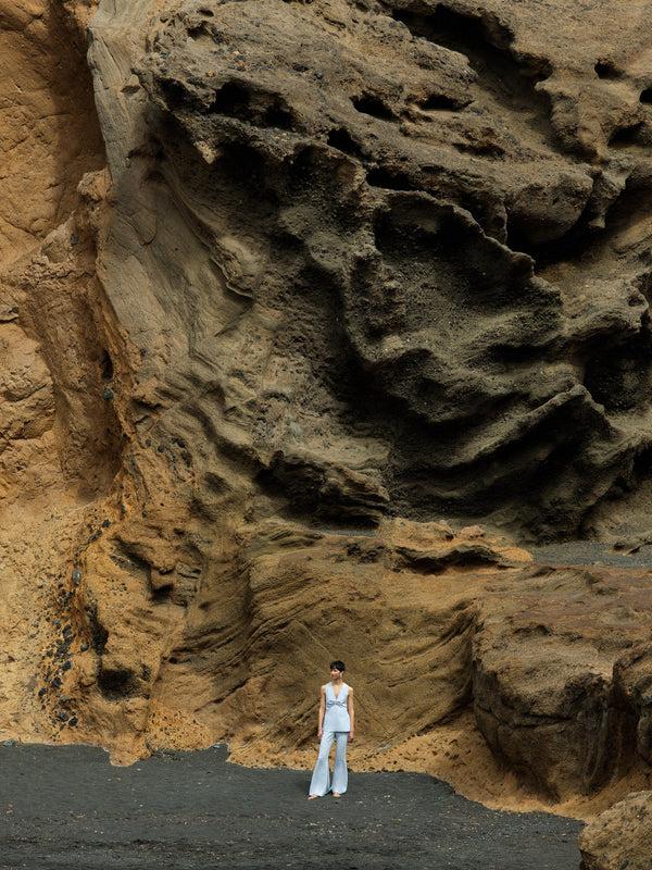 Fcuk Arlette Sleeveless V Neck Top Powder Blue