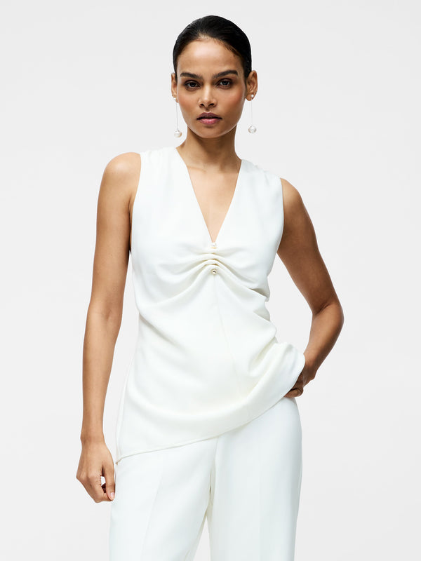 Fcuk Arlette Sleeveless V Neck Top Summer White