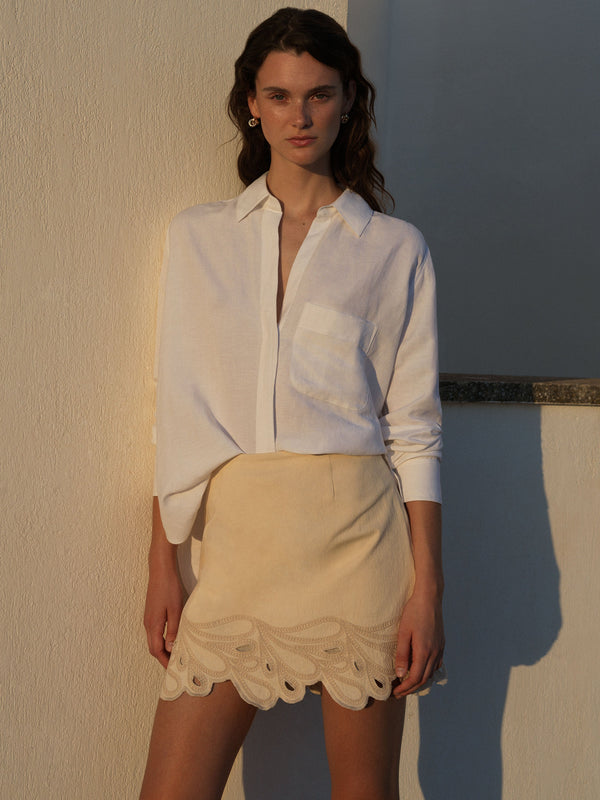 fcuk Ateena Twill Embroidered Mini Skirt Ecru