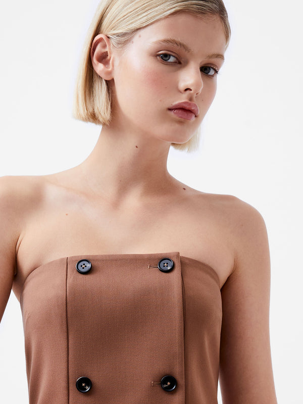 Fcuk Azra Twill Bandeau Midi Dress Camel