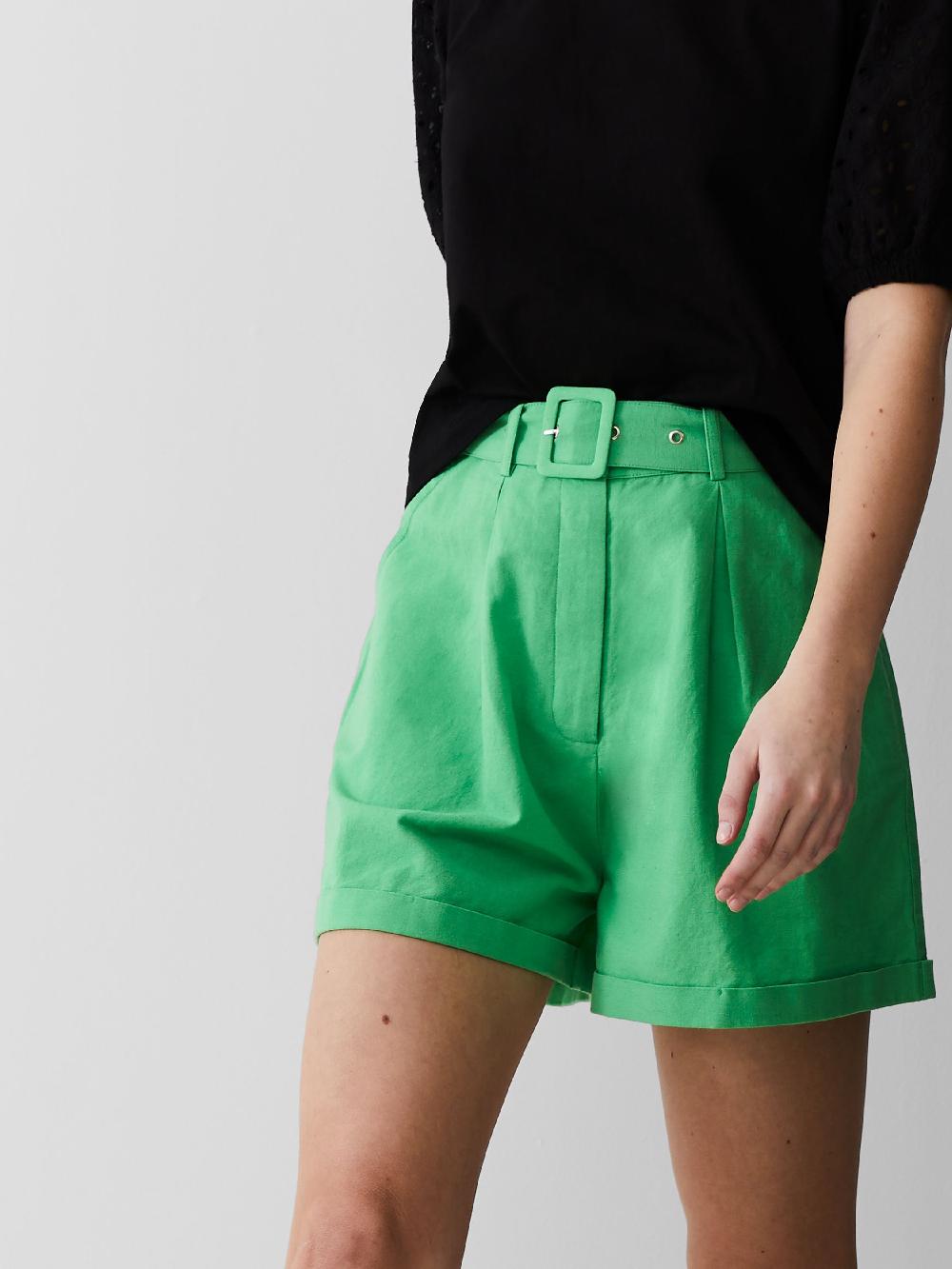 Fcuk Belted Linen Shorts Poise Green