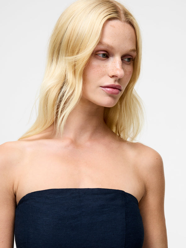 Fcuk Birdie Linen Bandeau Mini Dress Marine