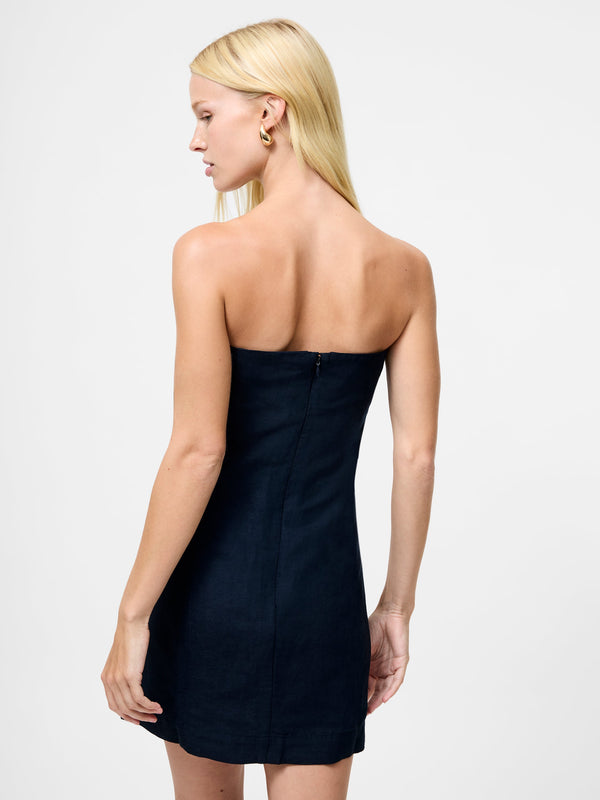 Fcuk Birdie Linen Bandeau Mini Dress Marine