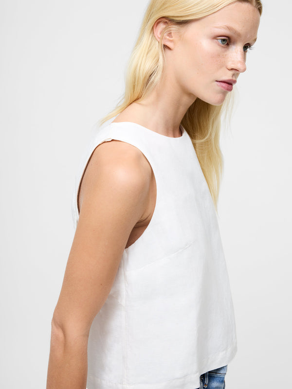 Fcuk Birdie Linen Tie Back Swing Top Summer White