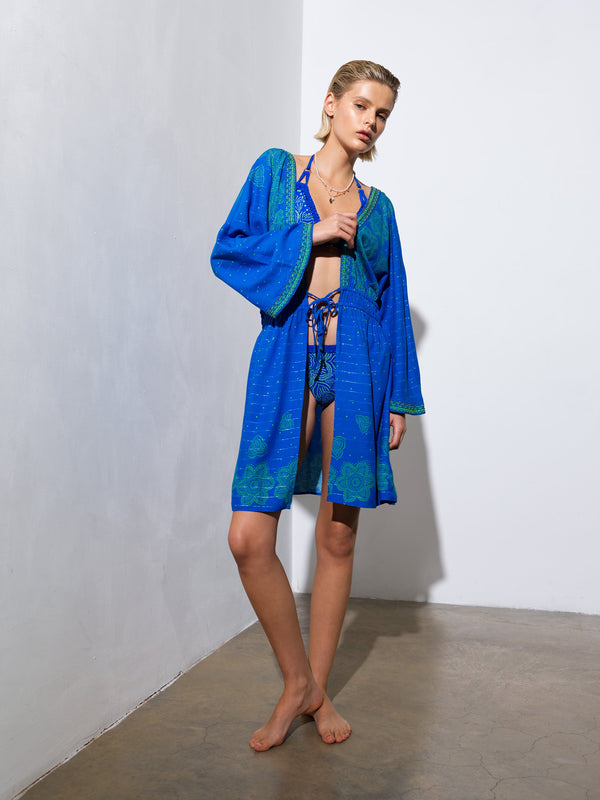 Fcuk Blue Mosaic Kimono Blue