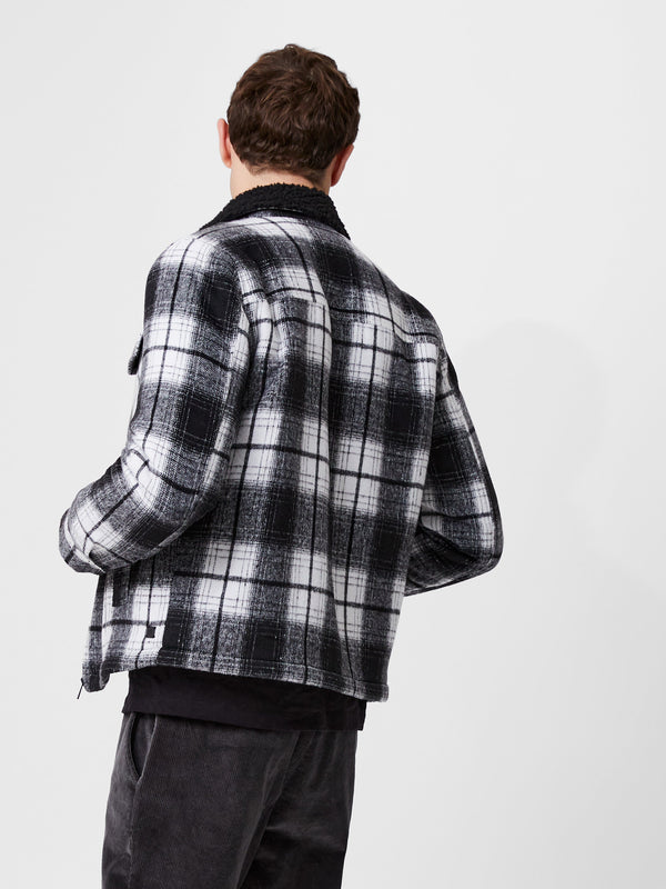 Fcuk Borg Collar Checked Jacket Black White