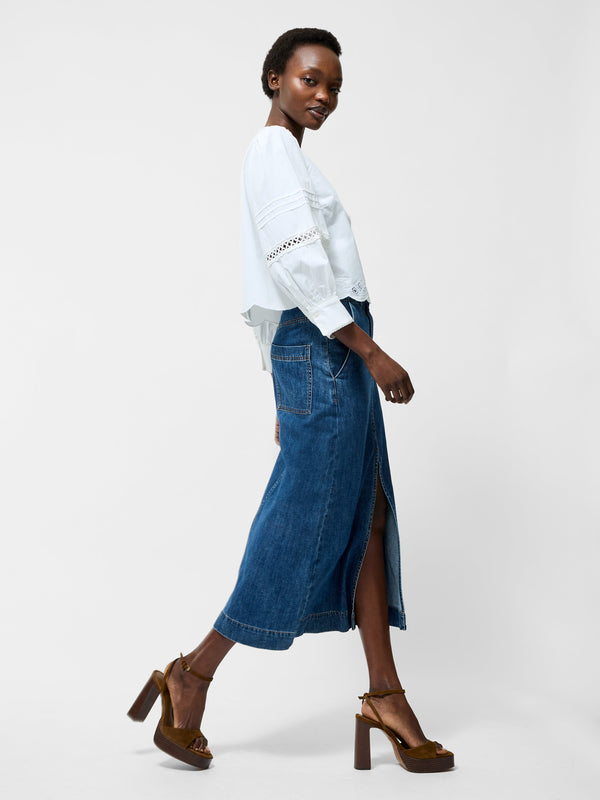 Fcuk Broderie Border Top Linen White