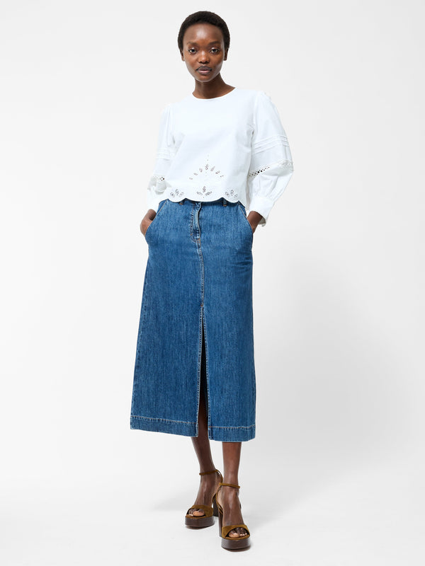 Fcuk Broderie Border Top Linen White