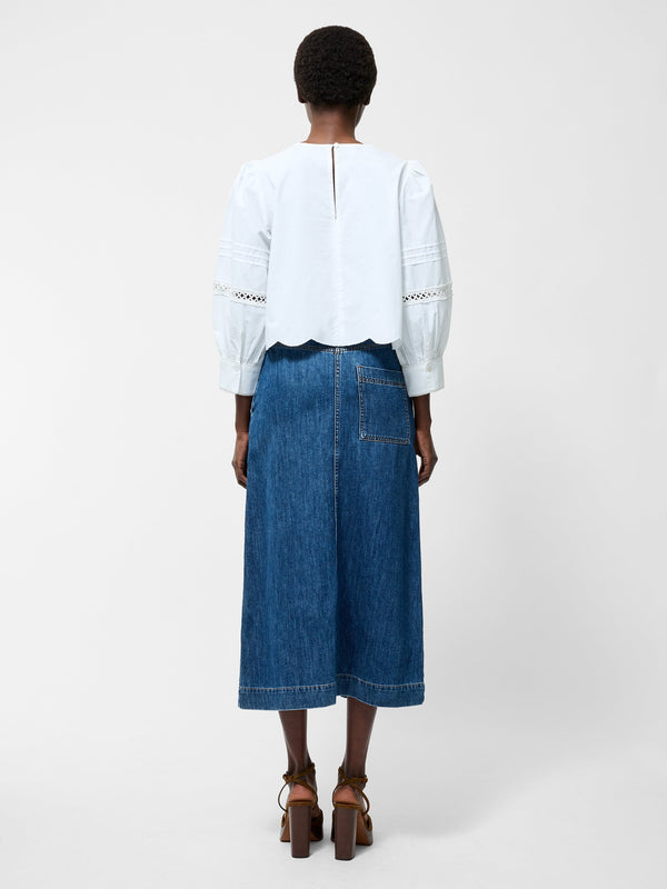 Fcuk Broderie Border Top Linen White