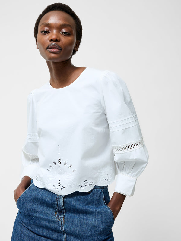 fcuk Broderie Border Top Linen White