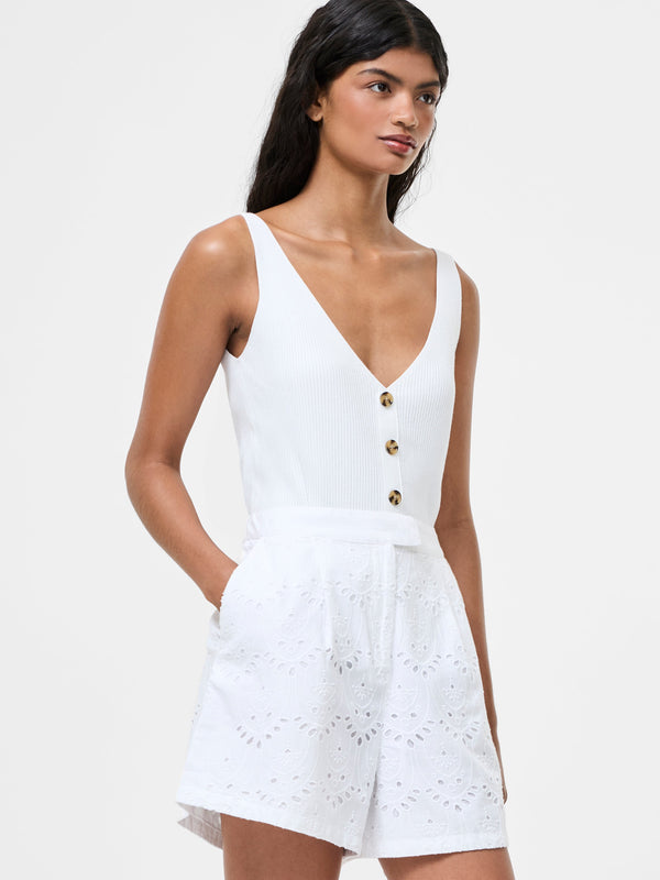 fcuk Broderie Shorts Linen White