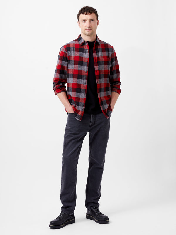 Fcuk Brushed Flannel Check Shirt Burgundy Red