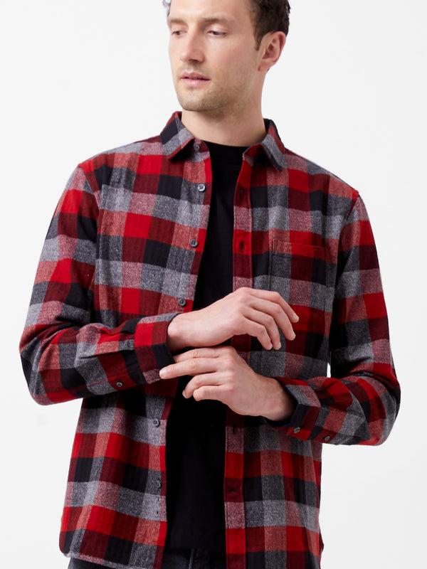 Fcuk Brushed Flannel Check Shirt Burgundy Red