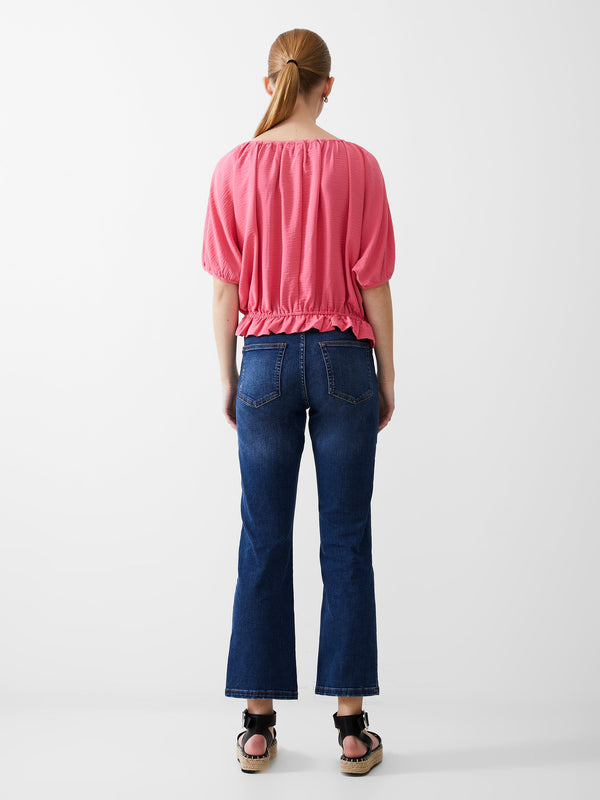 Fcuk Button Crinkle Peasant Top Camellia