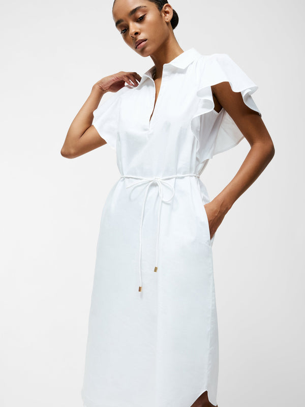 fcuk Cambria Cotton Belted Midi Dress Linen White