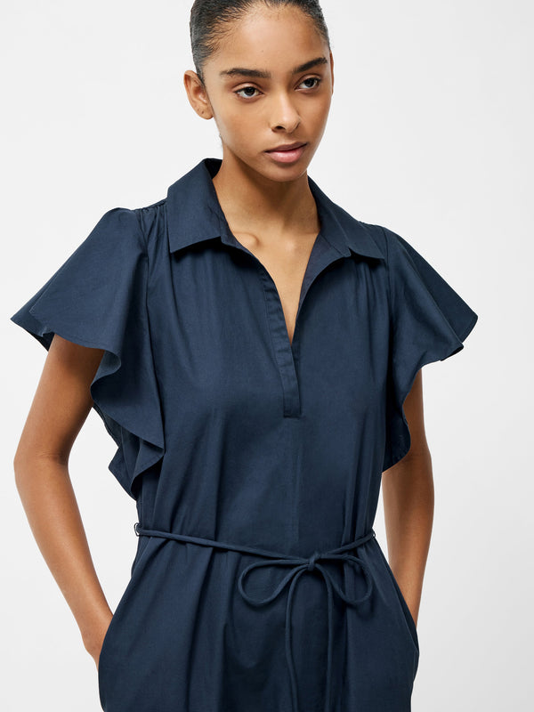 Fcuk Cambria Cotton Belted Midi Dress Navy