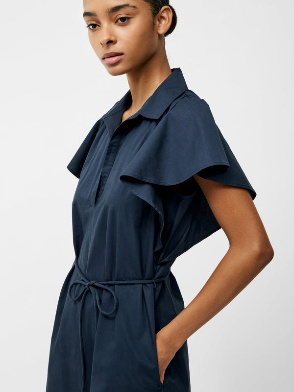 Fcuk Cambria Cotton Belted Midi Dress Navy