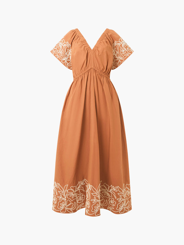 Fcuk Cambria Cotton Embroidered Dress Coffee Brown