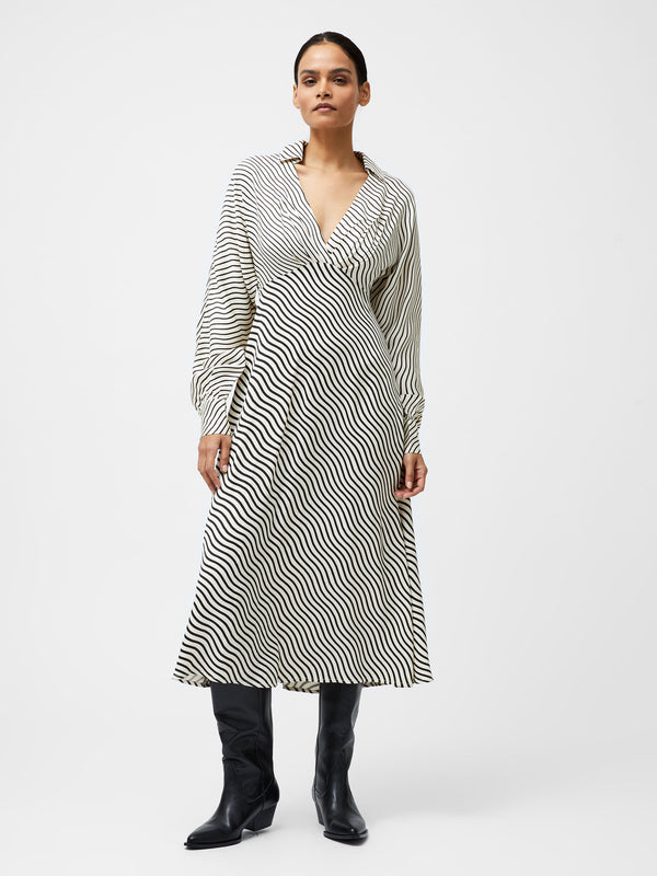 Fcuk Candice Satin Stripe Midi Dress Black/Cream