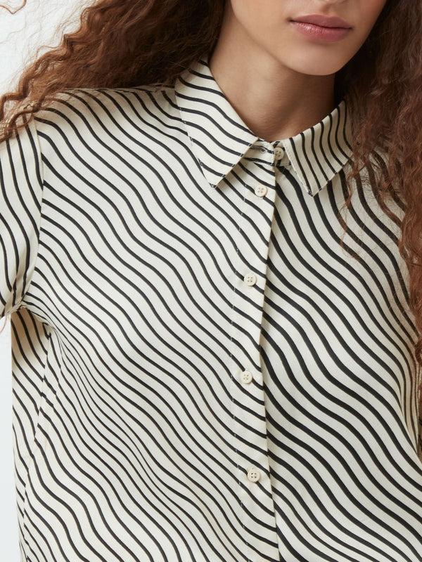 Fcuk Candice Satin Stripe Shirt Black/Cream