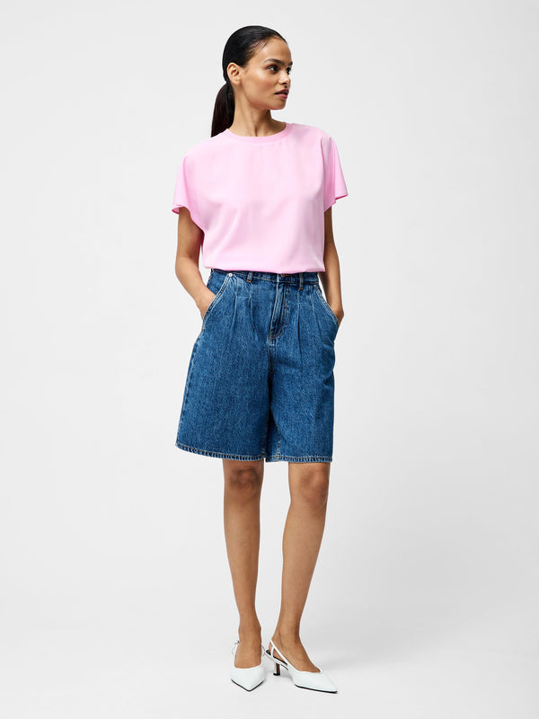 Fcuk Capriana Crepe Crew Neck Top Bubblegum Pink