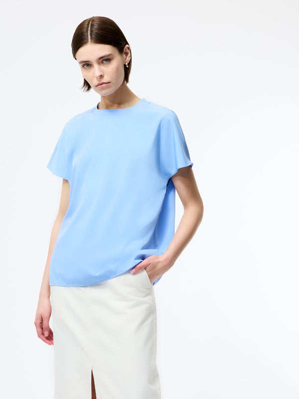 Fcuk Capriana Crepe Crew Neck Top Cornflower Blue