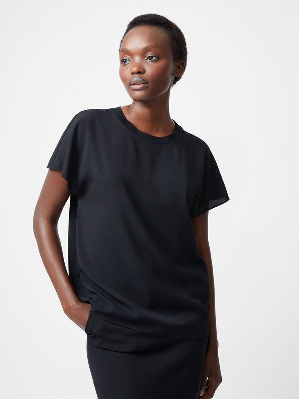 Fcuk Caprina Recycled Crepe Crew Neck Top Black