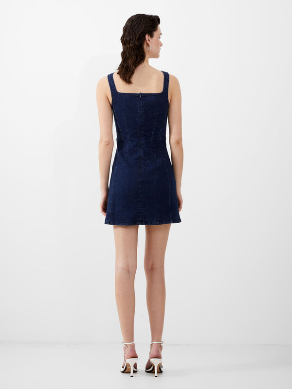 Fcuk Cara Denim Mini Dress Mid Wash