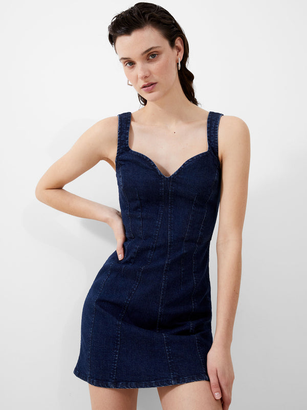 fcuk Cara Denim Mini Dress Mid Wash