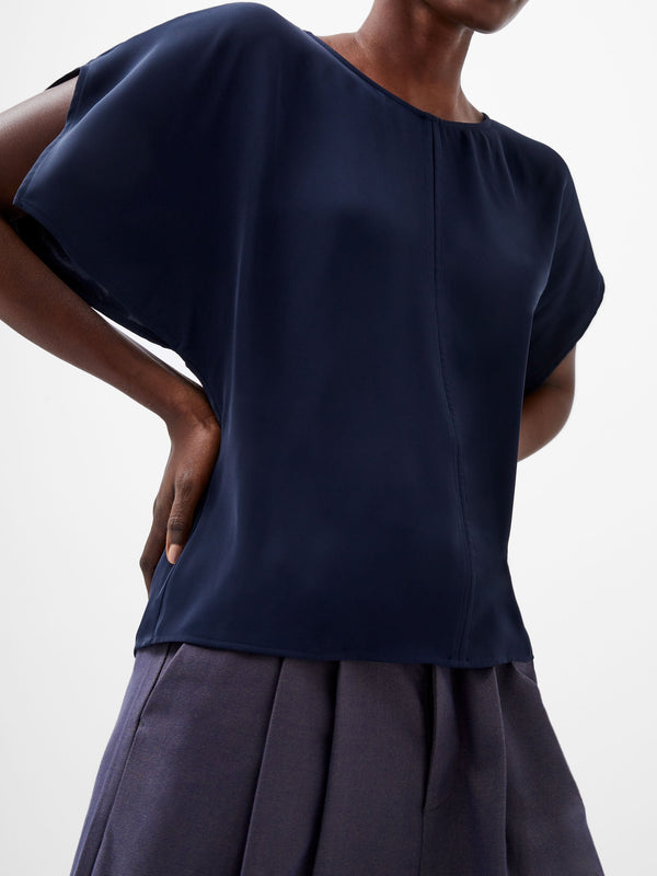 Fcuk Carmen Recycled Crepe Flare Sleeve Top Marine