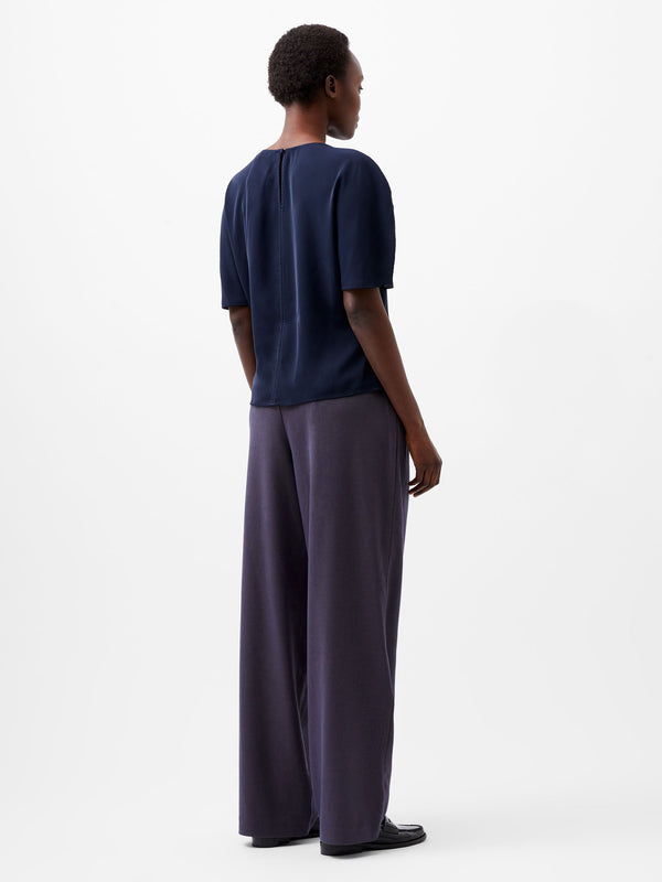 Fcuk Carmen Recycled Crepe Flare Sleeve Top Marine