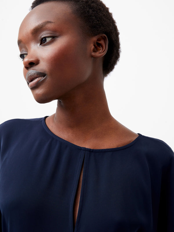 fcuk Carmen Recycled Crepe Flare Sleeve Top Marine