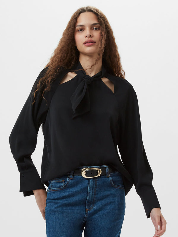 Fcuk Carmen Recycled Crepe Tie Blouse Blackout