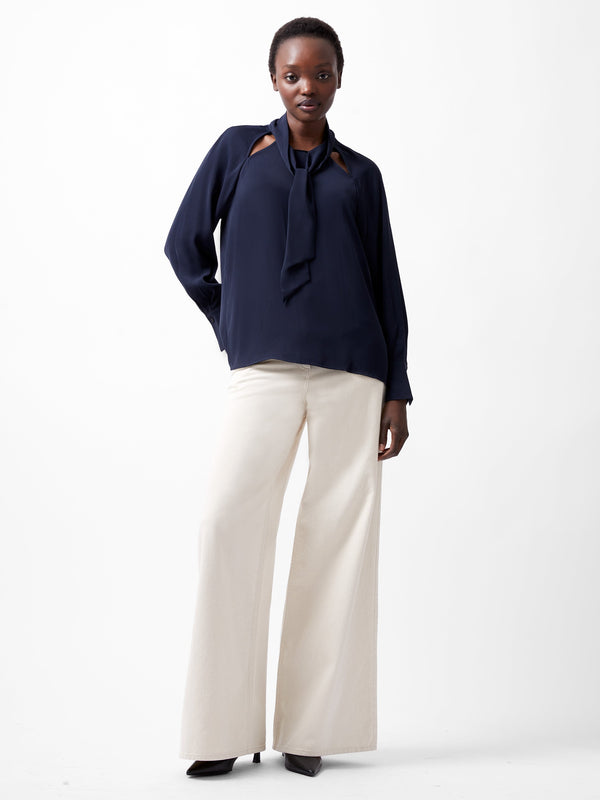 Fcuk Carmen Recycled Crepe Tie Blouse Marine
